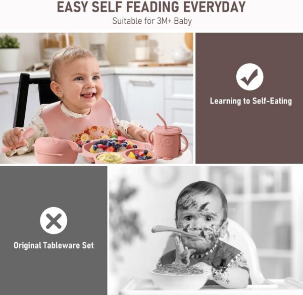 10-Piece Silicone Baby Weaning Set with Adjustable Bib & Suction Bowls (Beige) 5 71WA1DskFnL. AC SL1500