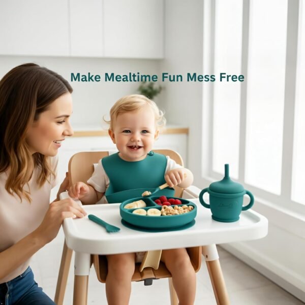 10-Piece Silicone Baby Feeding Set | Toddler Plates, Bibs & Utensils - Green 1 71ZVEGIMGxL. AC SL1500