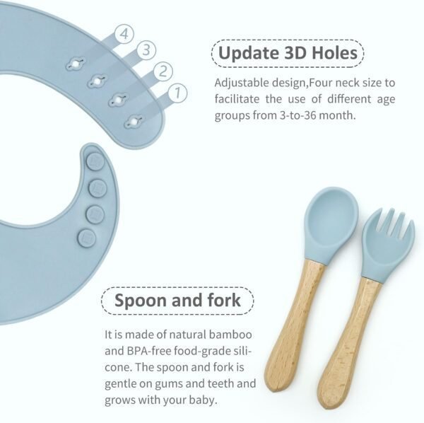 9-Piece Baby Feeding Set: Plate, Bowl, Utensils & Bib - BPA Free, Dusty Blue 1 71he84bC7qL. AC SL1500
