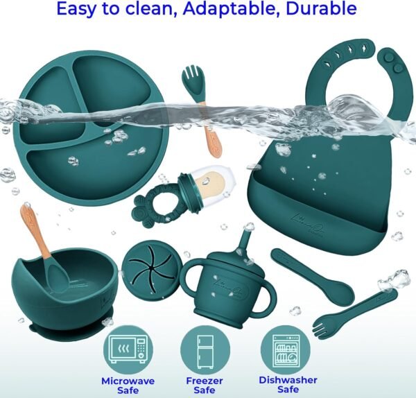 10-Piece Silicone Baby Feeding Set | Toddler Plates, Bibs & Utensils - Green 5 71iD6CJ69RL. AC SL1500