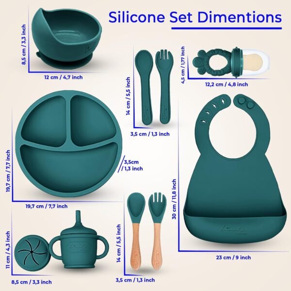 10-Piece Silicone Baby Feeding Set | Toddler Plates, Bibs & Utensils - Green 2 71kX1t3JHYL. AC SL1500