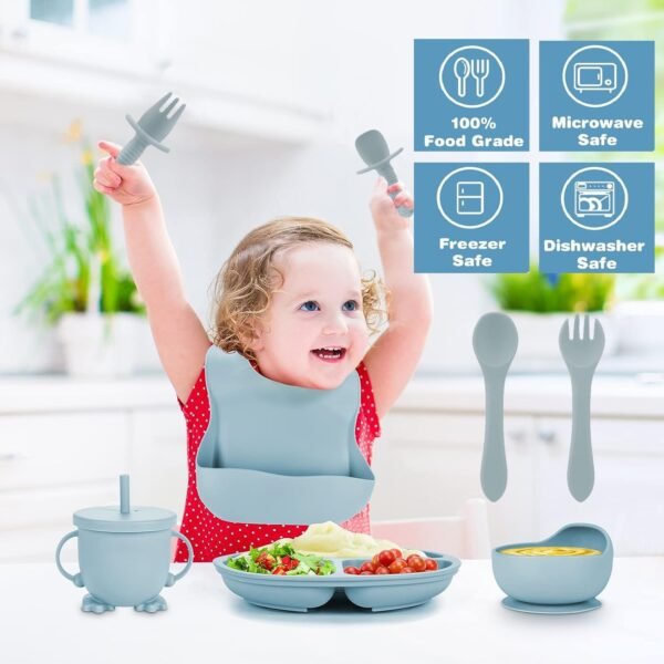 BPA-Free Silicone Baby Feeding Set: Suction Plate, Bowls, Bib & Flatware 6 71tErVZ0QSL. AC SL1500