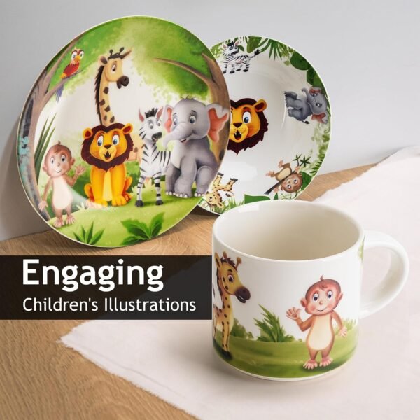 MIAMIO 3-Piece Kids Dinnerware Set – Jungle Porcelain Plates, Bowl & Cup 2 818xtZlrZ3L. AC SL1500