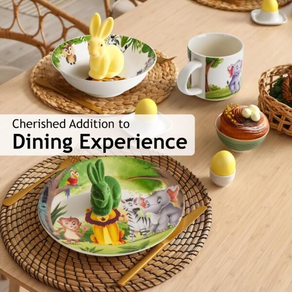 MIAMIO 3-Piece Kids Dinnerware Set – Jungle Porcelain Plates, Bowl & Cup 4 81D1V 2c99L. AC SL1500