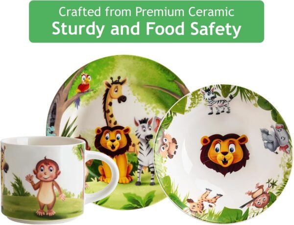 MIAMIO 3-Piece Kids Dinnerware Set – Jungle Porcelain Plates, Bowl & Cup 5 81NS12j5WZL. AC SL1500
